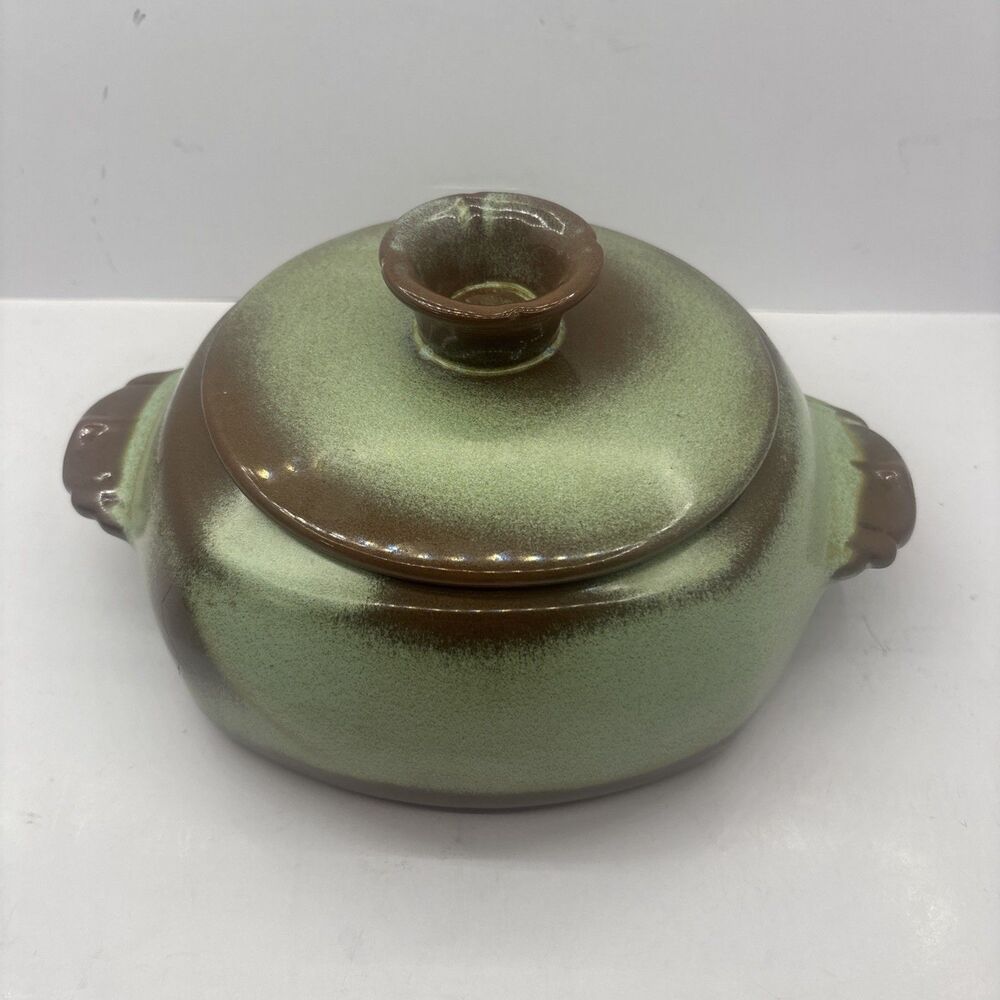 Vintage Frankoma Pottery Plainsman Prairie Green Covered Casserole Dish 5V MCM